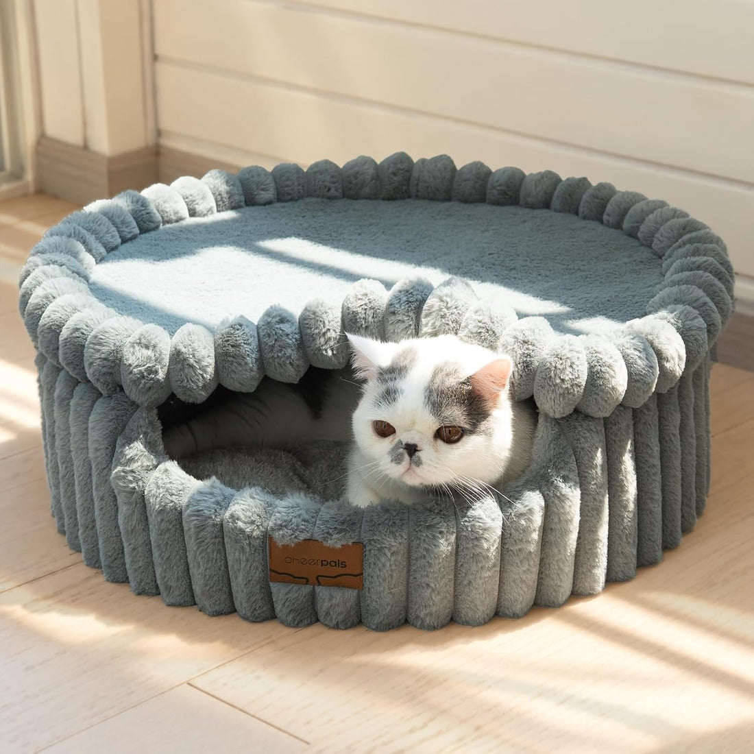 CHEERPALS Cloud Cat Cave Bed for Indoor Cats Hooded Bed with Zipper
