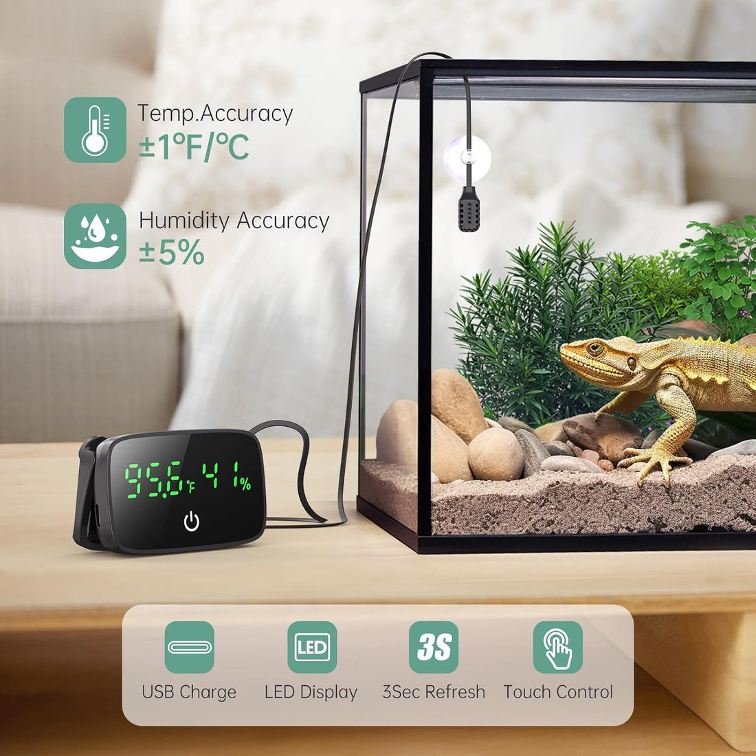 PAIZOO LED Digital Reptile Thermometer and Humidity Gauge with USB