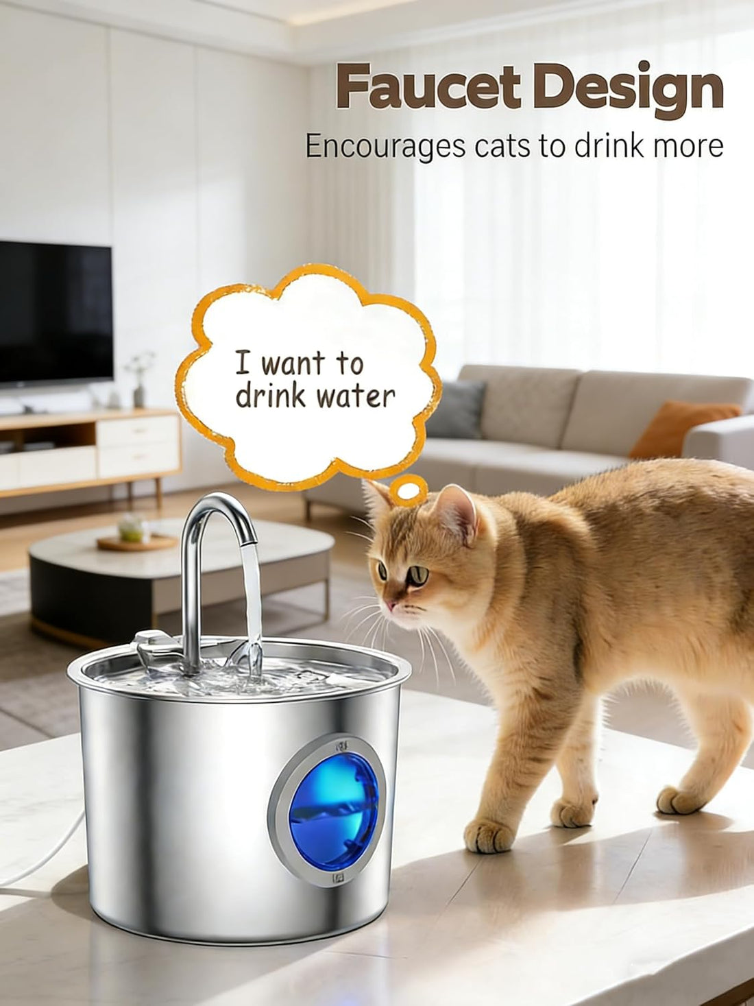 Cat Water Fountain Advanced 304 Stainless Steel 2.2L/74oz