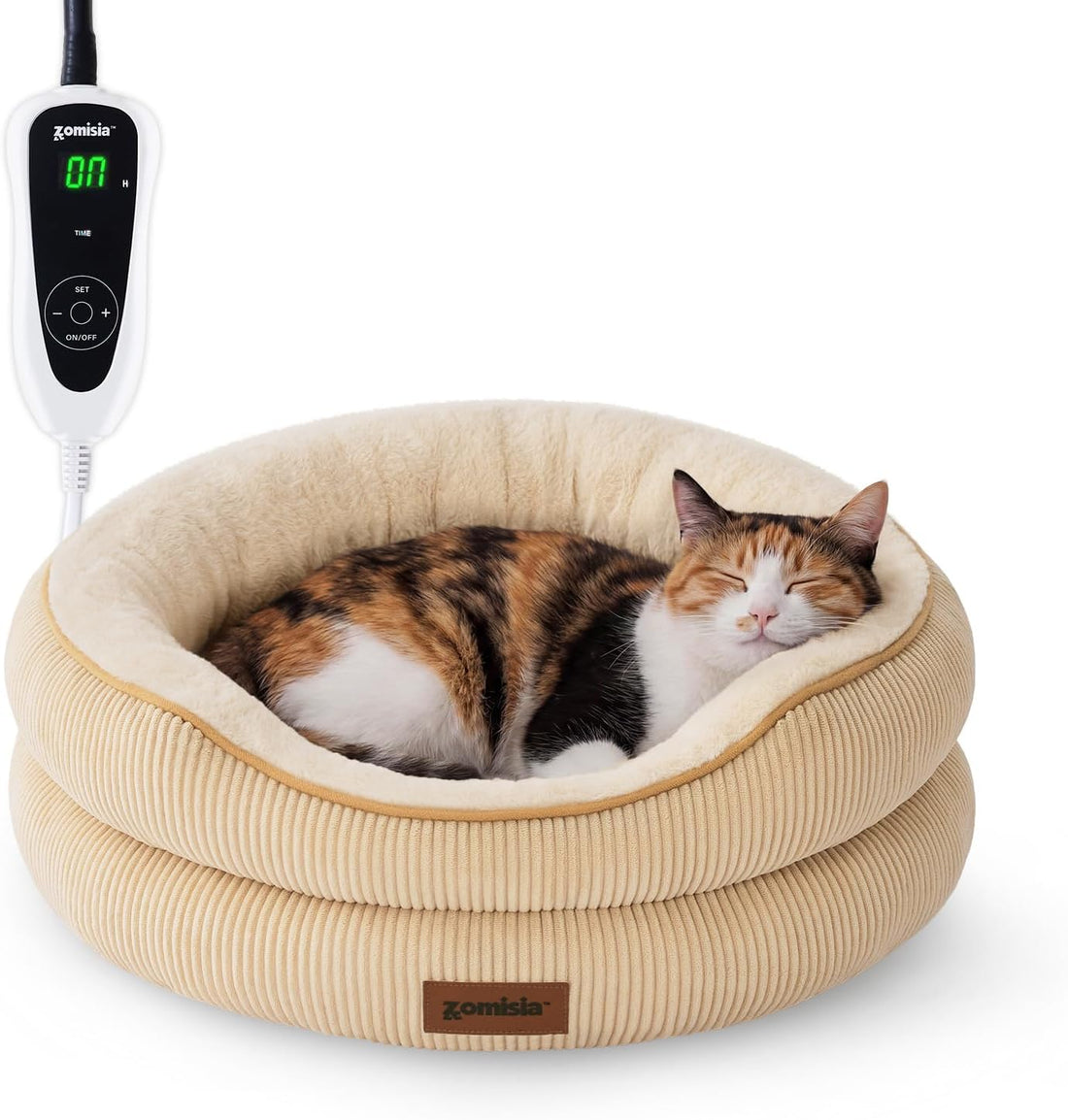 ZOMISlA Heated Cat Bed for Indoor Cats, 25 Timer & 11 Temp Adjustable