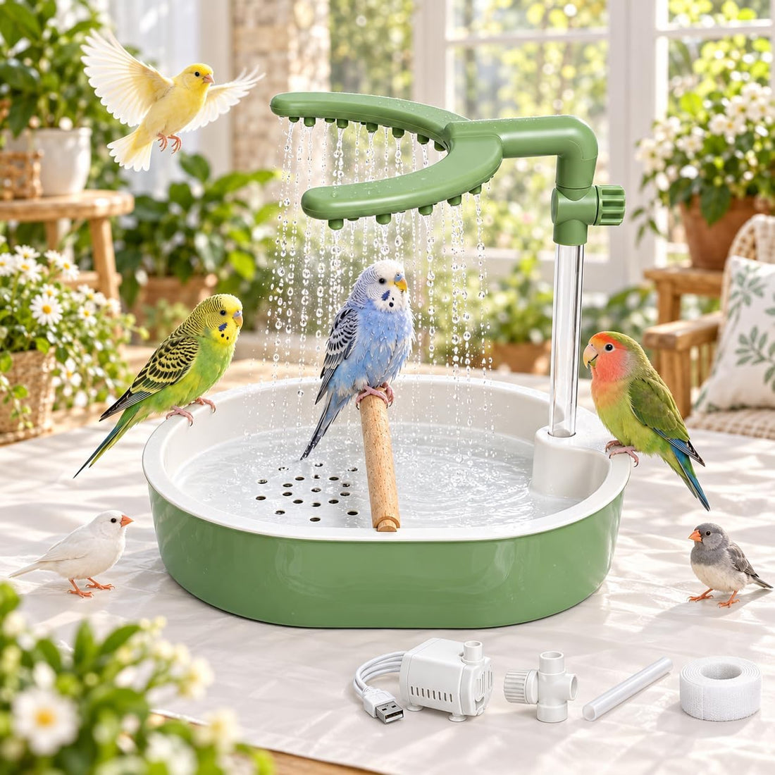 Automatic Parakeet Bird Bath with Pump