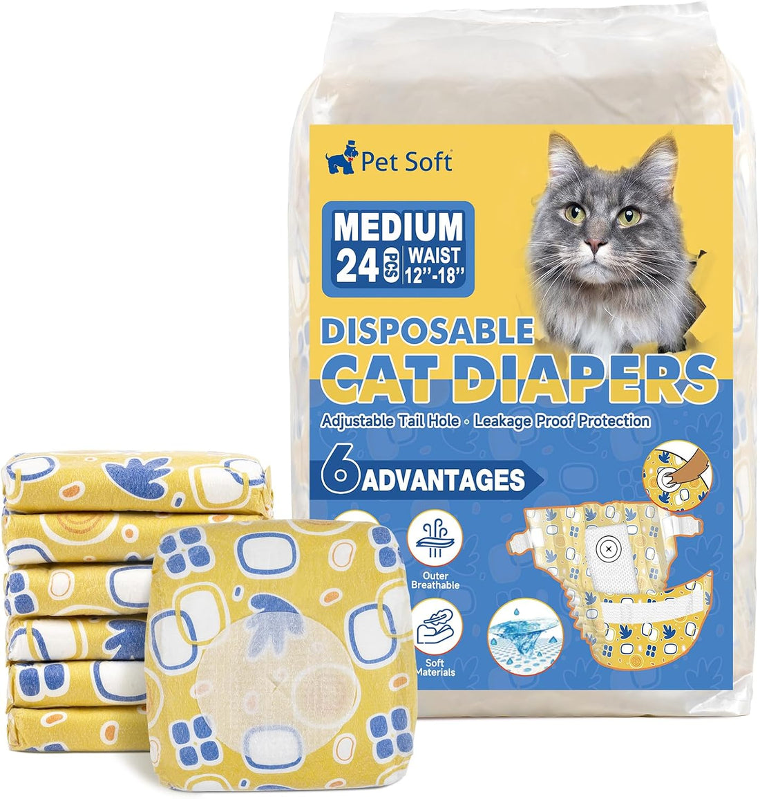 Pet Soft Disposable Cat Diapers - Diaper for Female & Male Cats