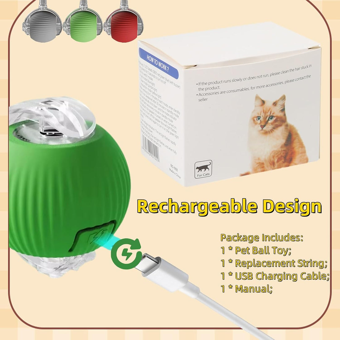 Interactive Dog Cat Toy Ball, Automatic Moving Bouncing Rolling