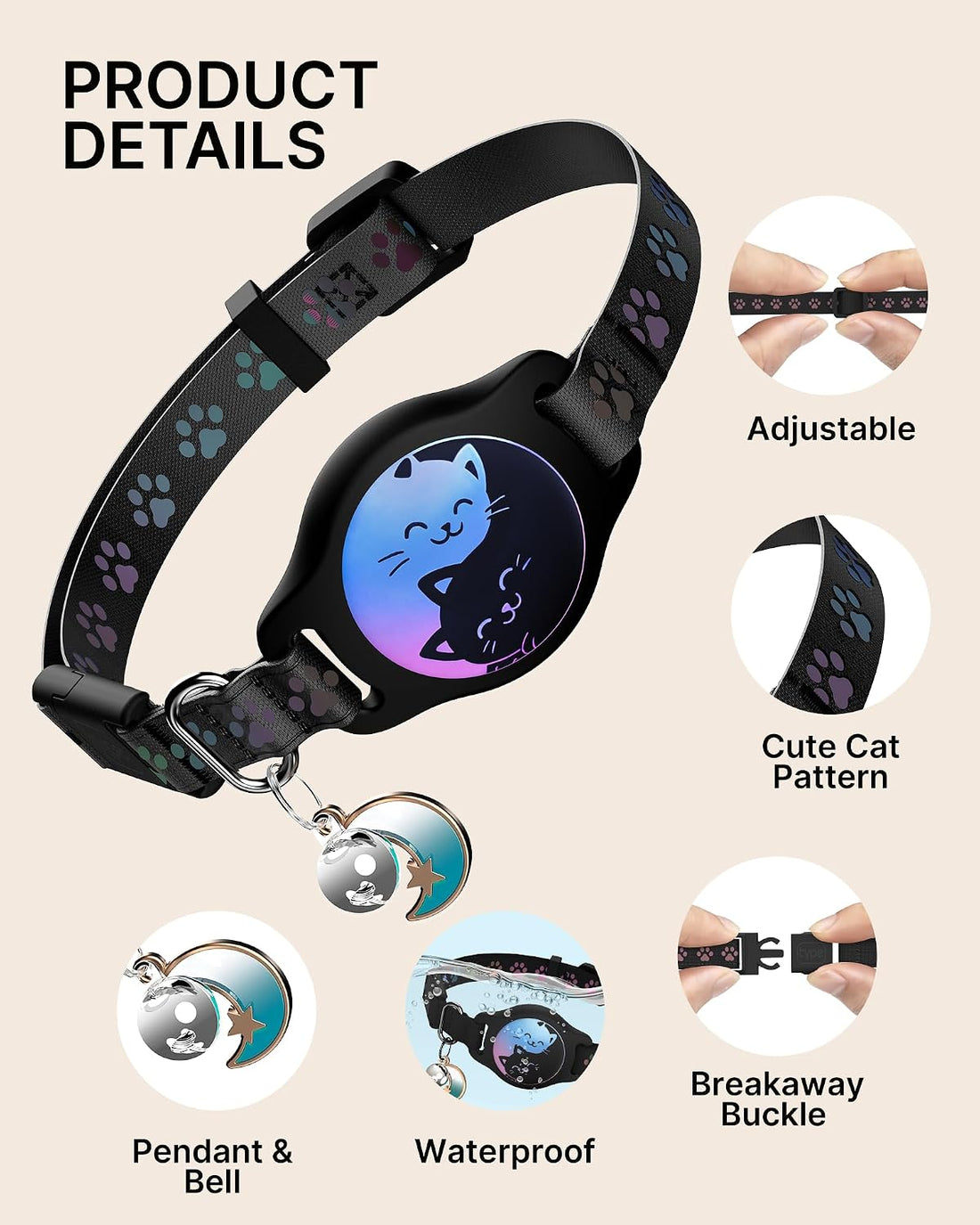 AirTag Cat Collar Breakaway, 2 Pack Cat Collar with Apple AirTag