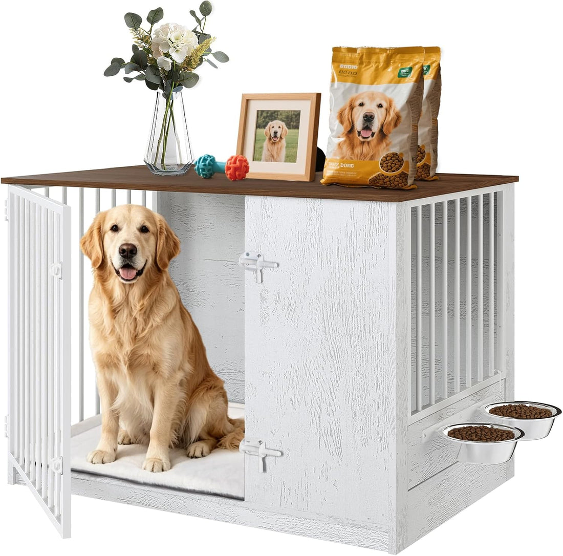 TBWIND 36" Dog Crate Furniture End Table for Medium Dogs, White