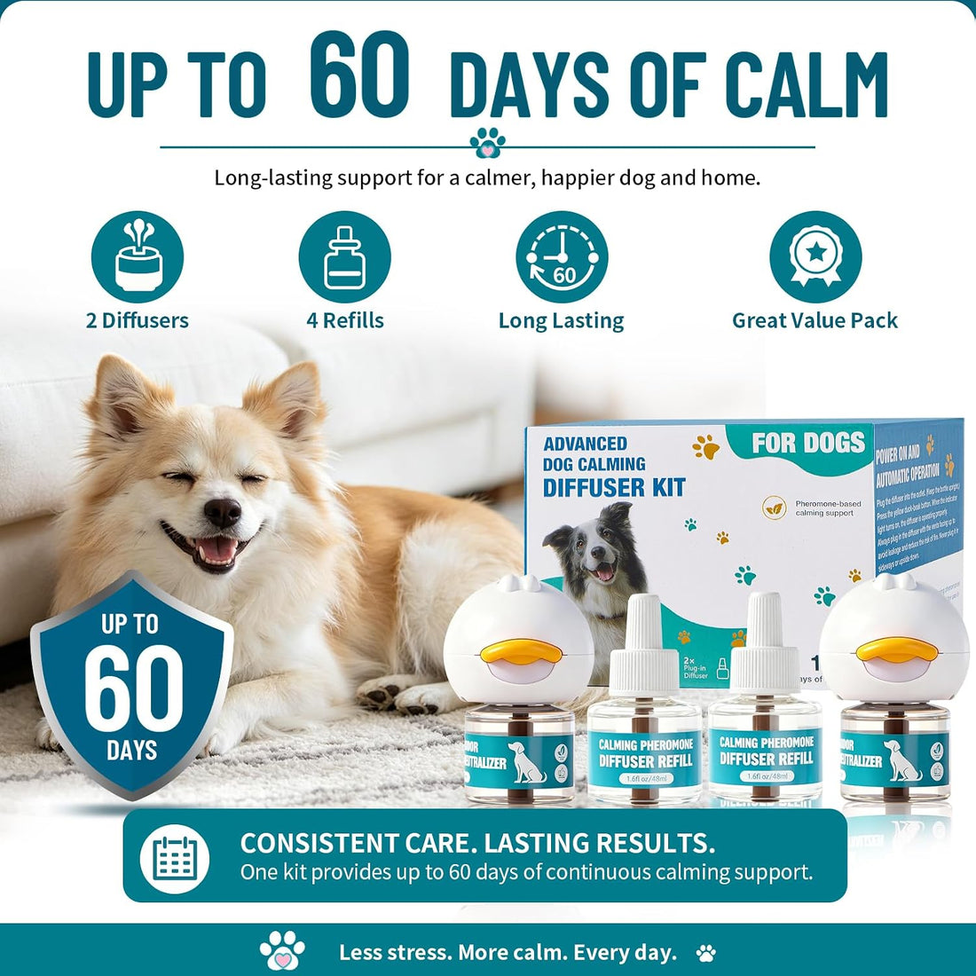 Upgraded Dog Calming Diffuser with 2 Plug-in + 4 Refill