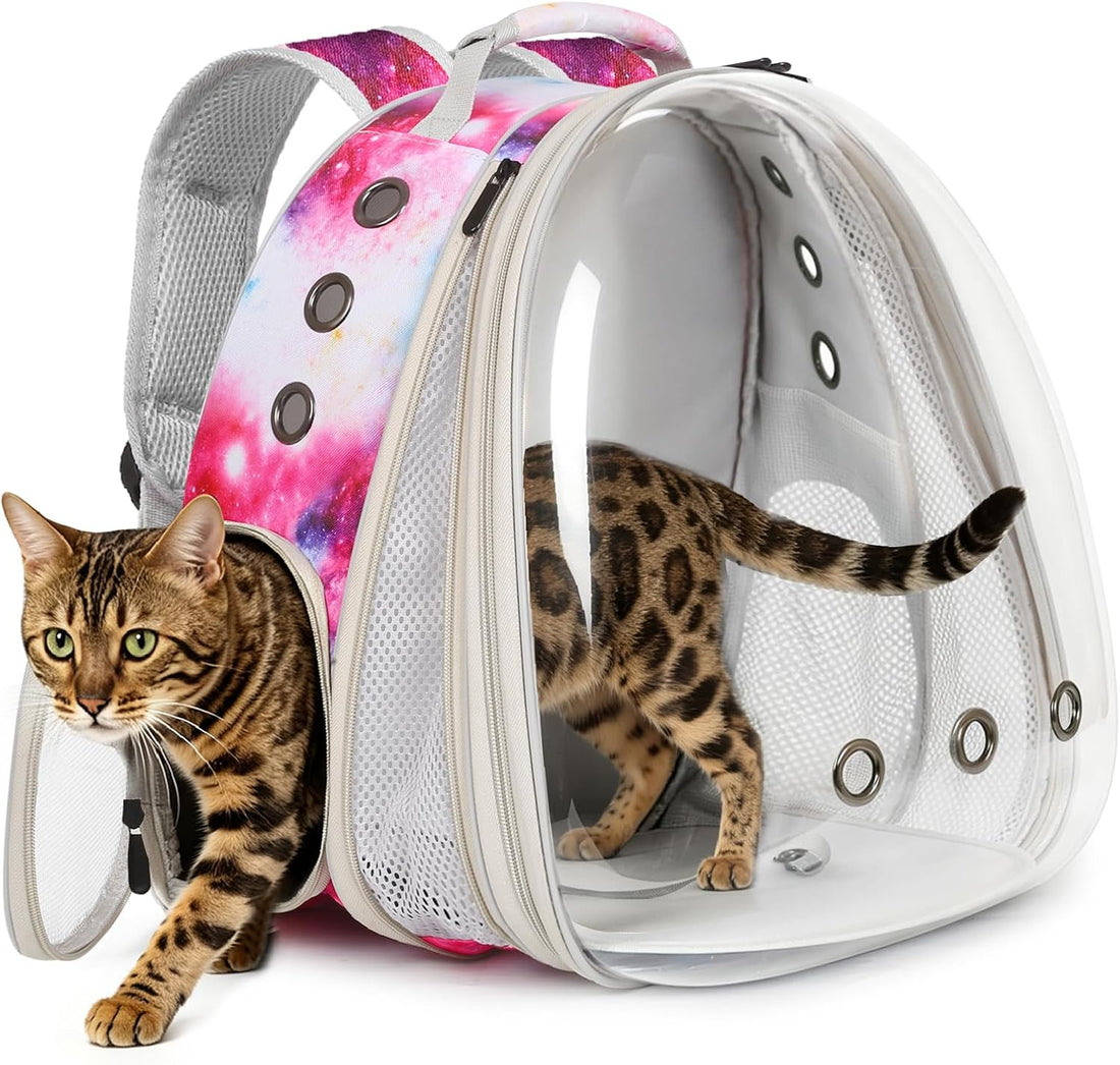 Large Cat Backpack Carrier, Front Extension with Space Capsule Bubble
