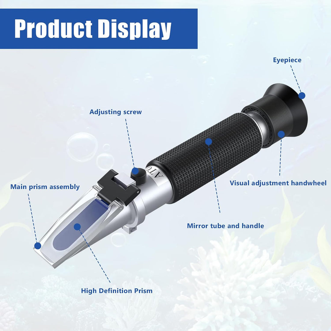 Salinity Refractometer with ATC, 0-100PPT & 1.000-1.070 SG