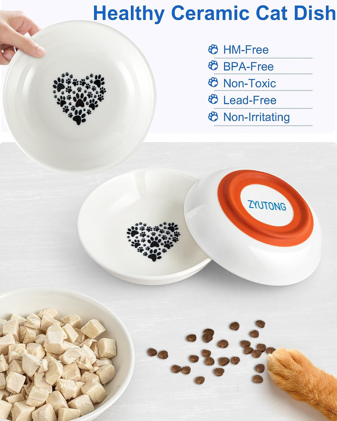 Ceramic Cat Bowl Whisker Friendly, Non-Slip Cat Food Bowls 3-Pack