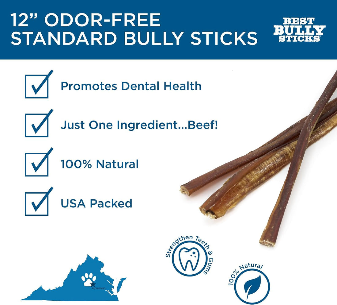 Best Bully Sticks 12 Inch Odor-Free Bully Sticks for Dogs - 12 Count