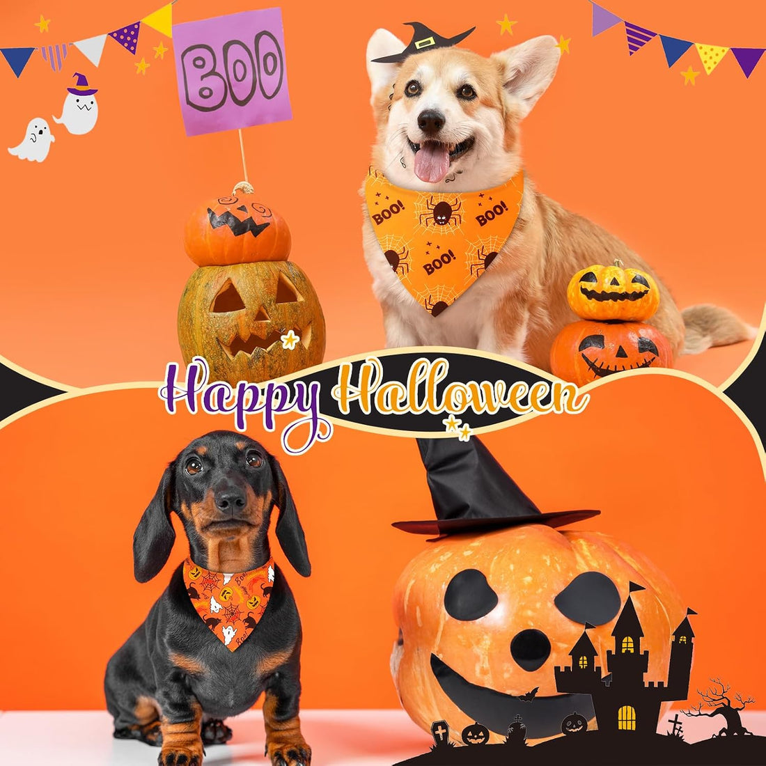 Weewooday 50 Pcs Halloween Dog Bandanas Bulk