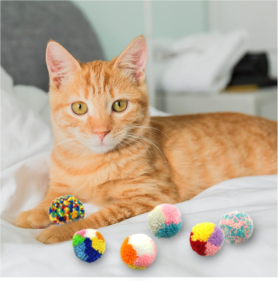 Andiker 6 Pcs Assorted Color Cat Ball Toys