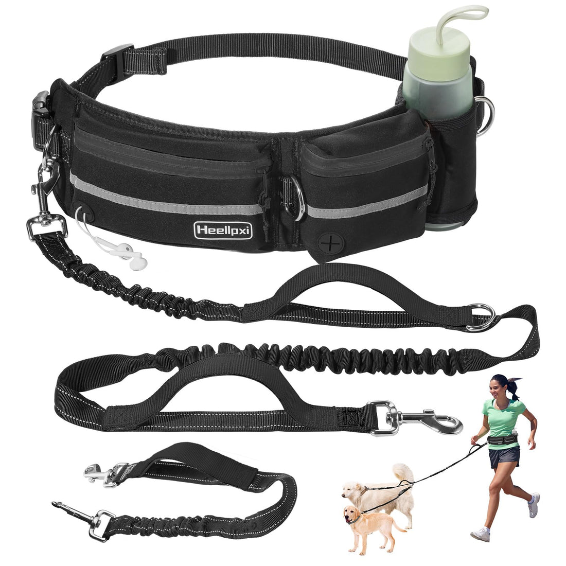 Heellpxi Dog Leash with Waist Belt, Reflective Stitching, Dual Handles