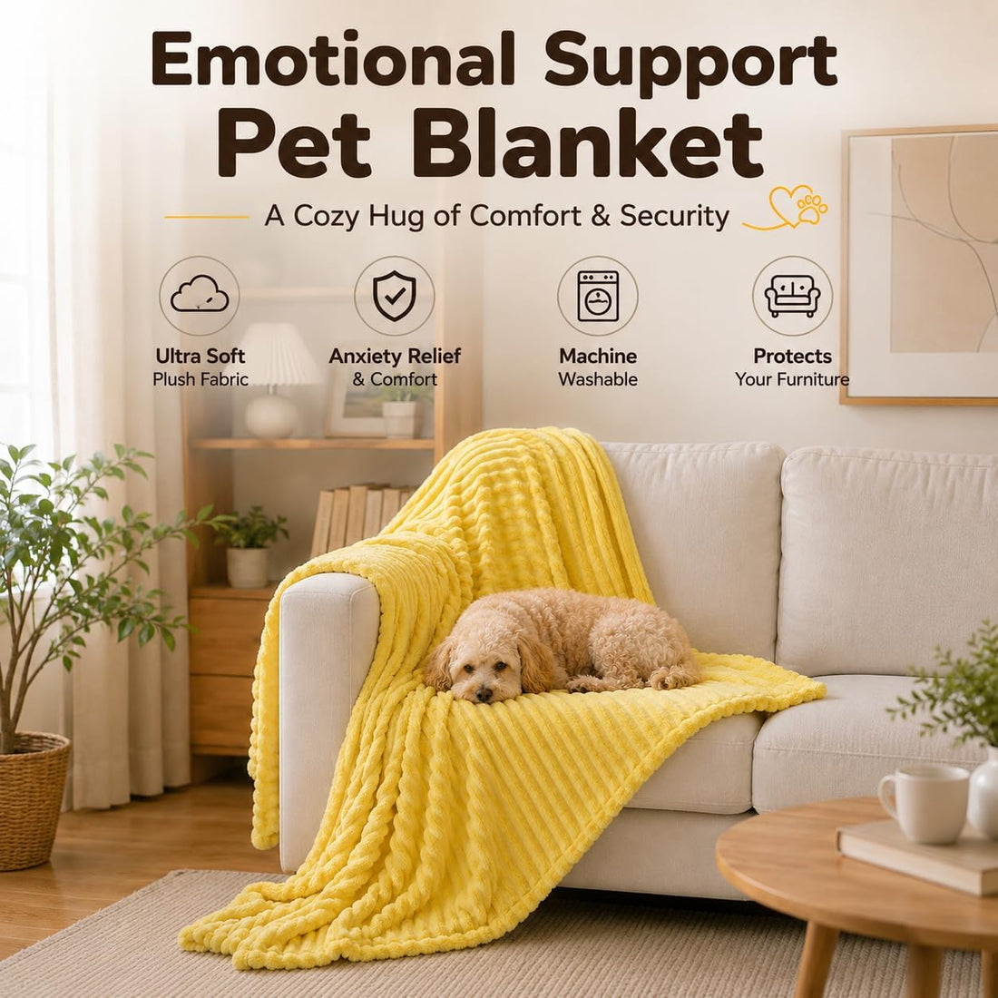 Emotional Support Blanket Yellow for Dogs Security Blanket