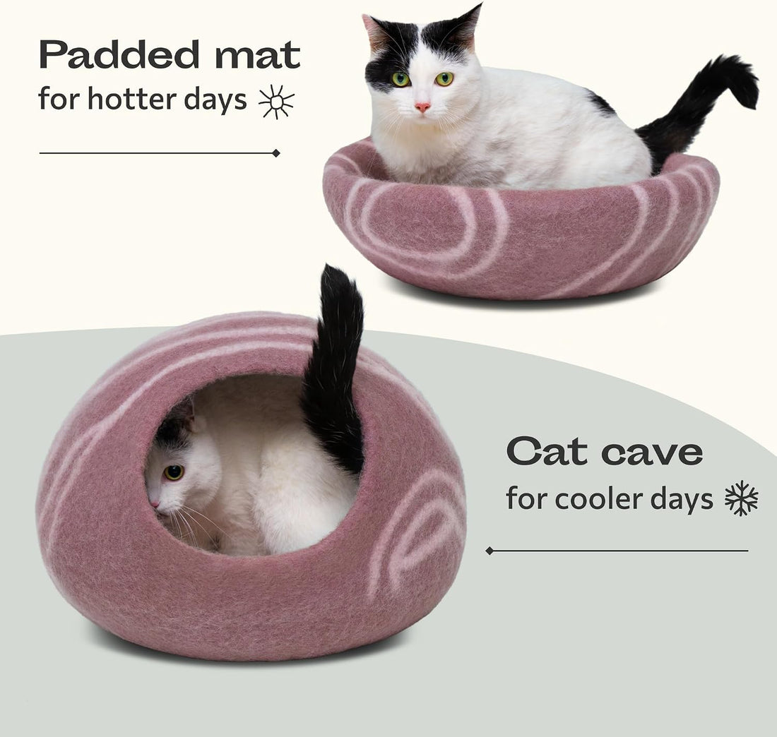 Cat Cave – Natural Wool – Self-Warming Hideaway for Indoor Cats