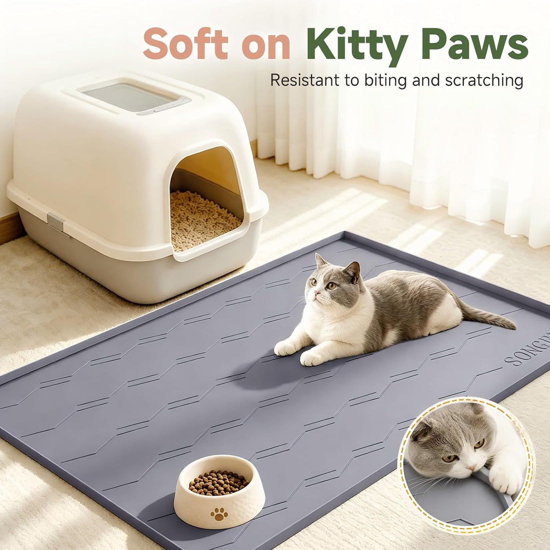 Songrey Silicone Cat Litter Mat 34" x 22", Large Litter Trapping Mat