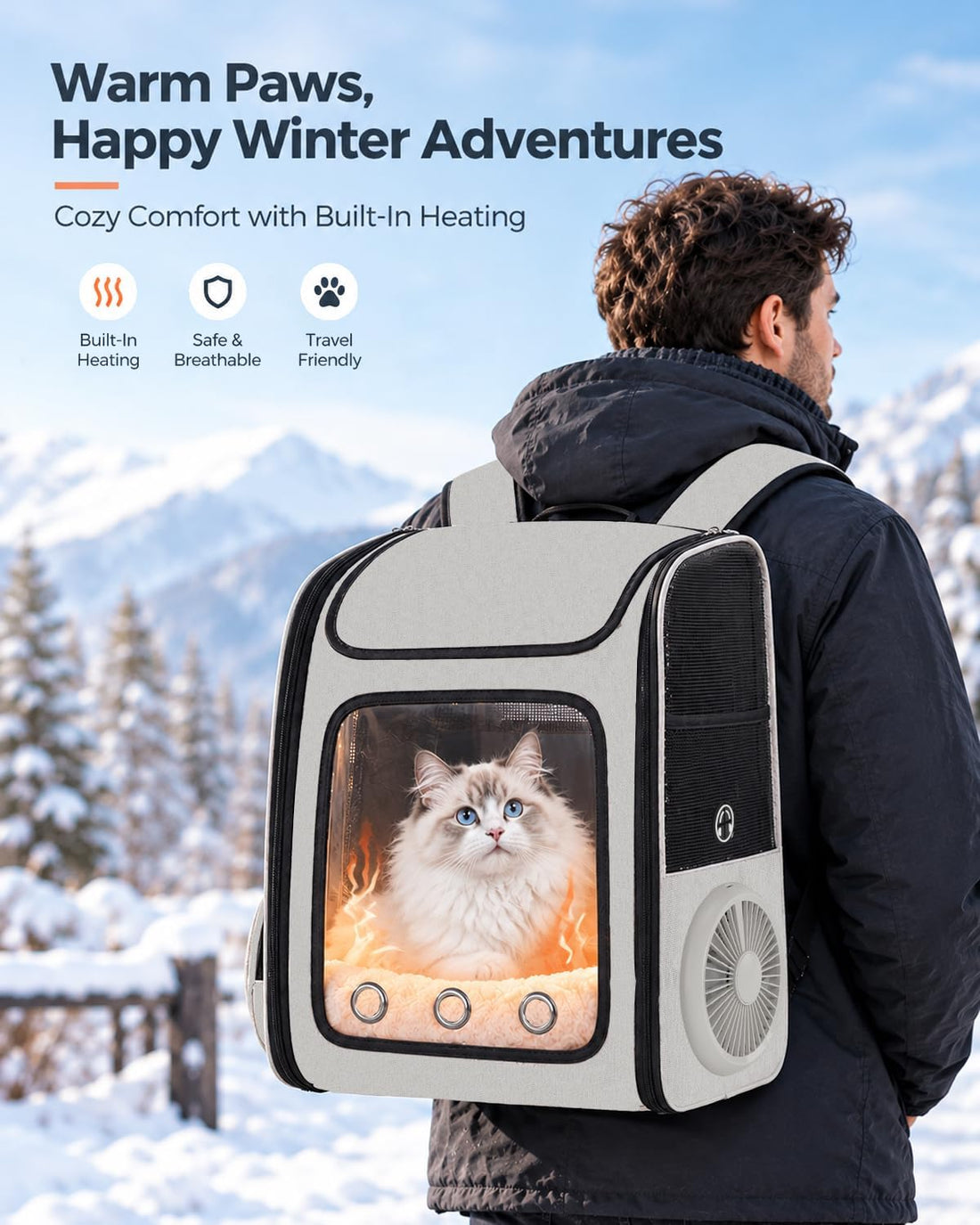Cat Backpack Carrier with Cooling Fan & Heating Pad up to 18 lbs