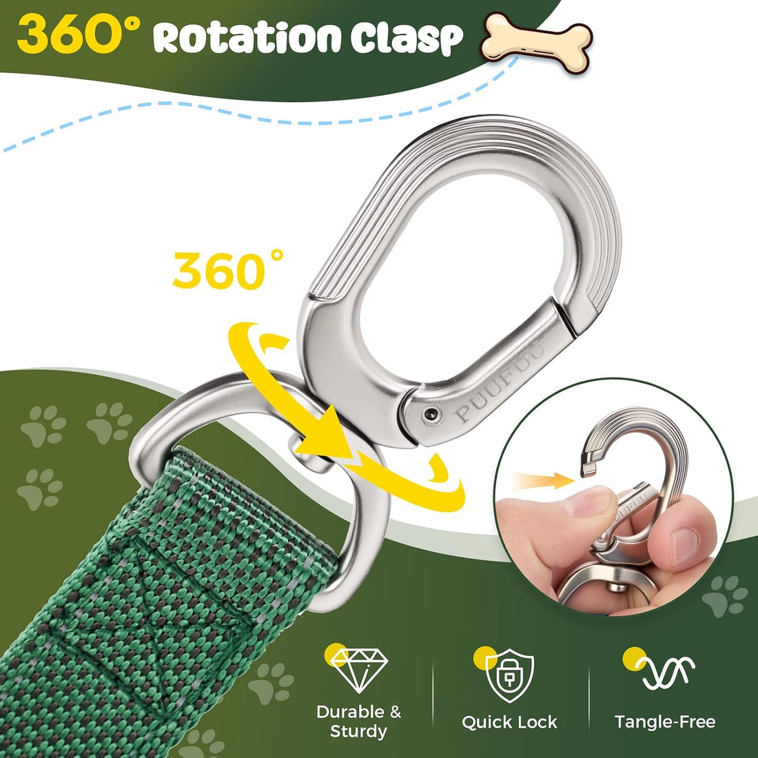 Heavy Duty Dog Leash with Easy Lock Metal Clip, Reflective