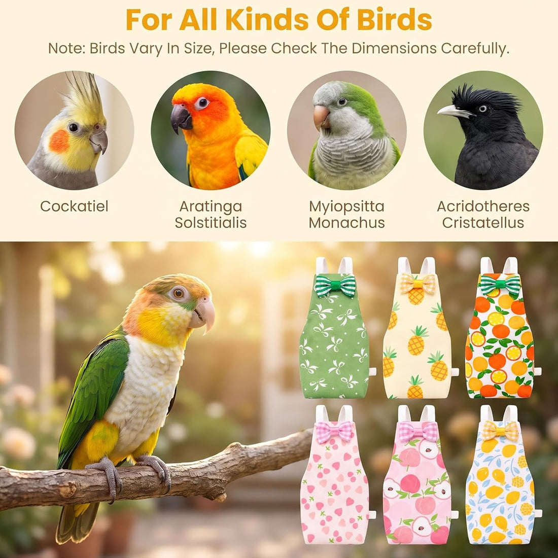 6pcs Bird Diapers, Reusable Leakproof Diaper Soft Comfortable