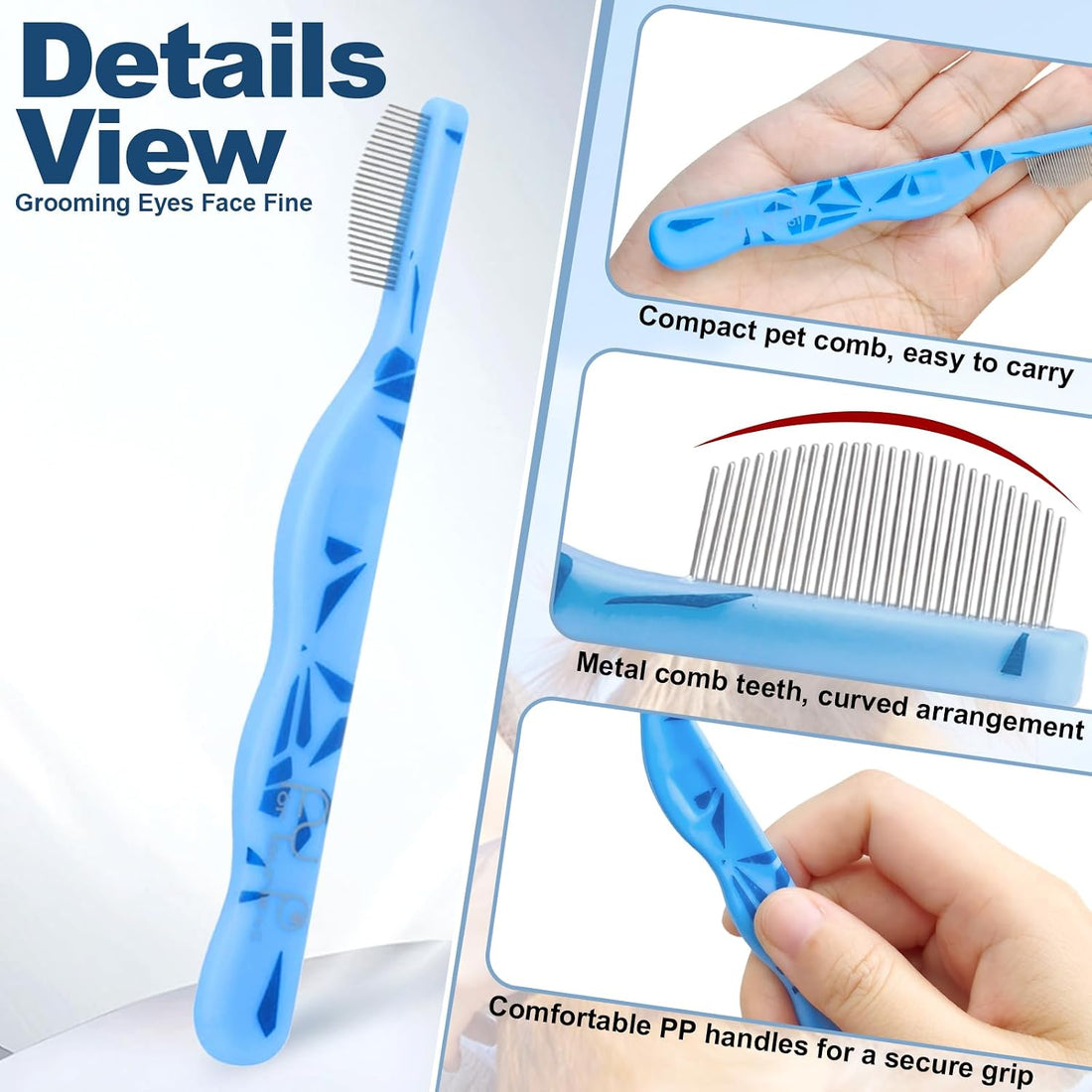 Histotree Blue Curved Small Dog Comb for Grooming Eyes Face Fine