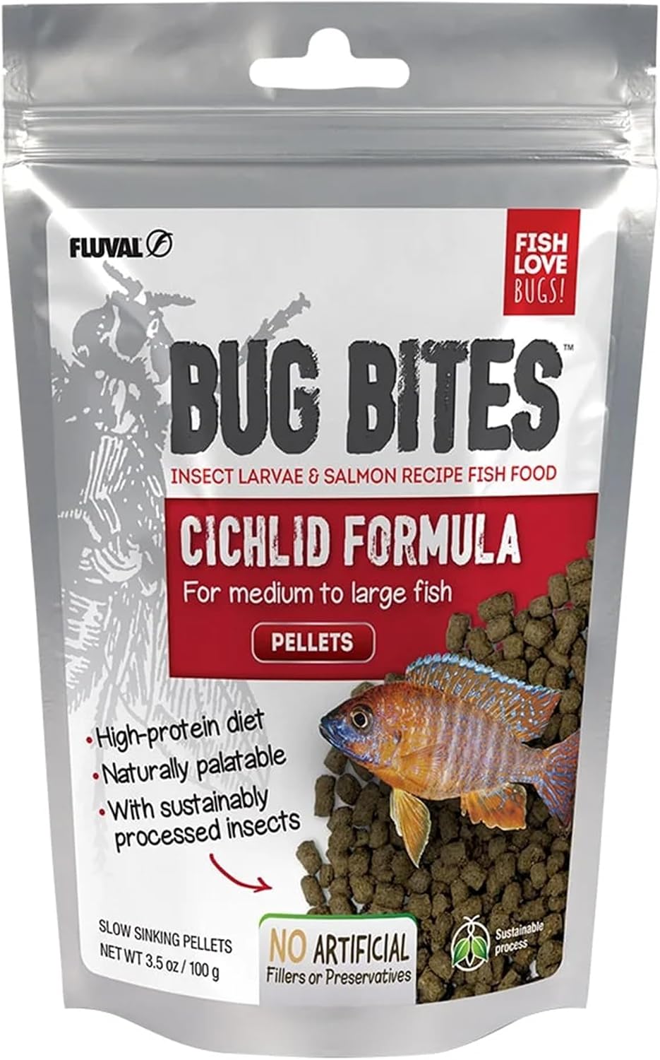 Fluval Bug Bites Cichlid Fish Food, 3.53 oz