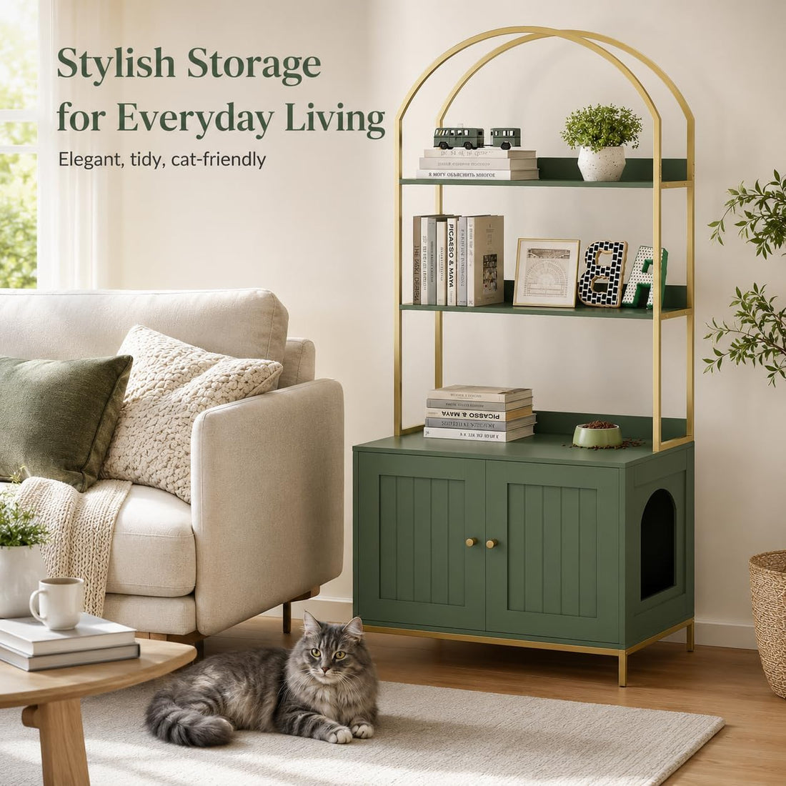Homhedy Cat Litter Box Enclosure with 2-Tier Shelves