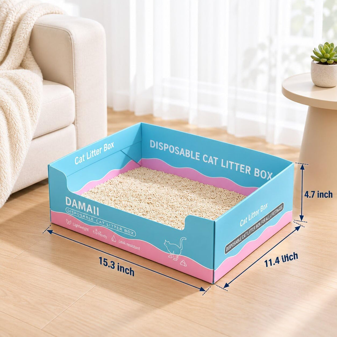 3 Pack Disposable Cat Litter Boxes, 15.3 x 11.4 x 4.7 inch