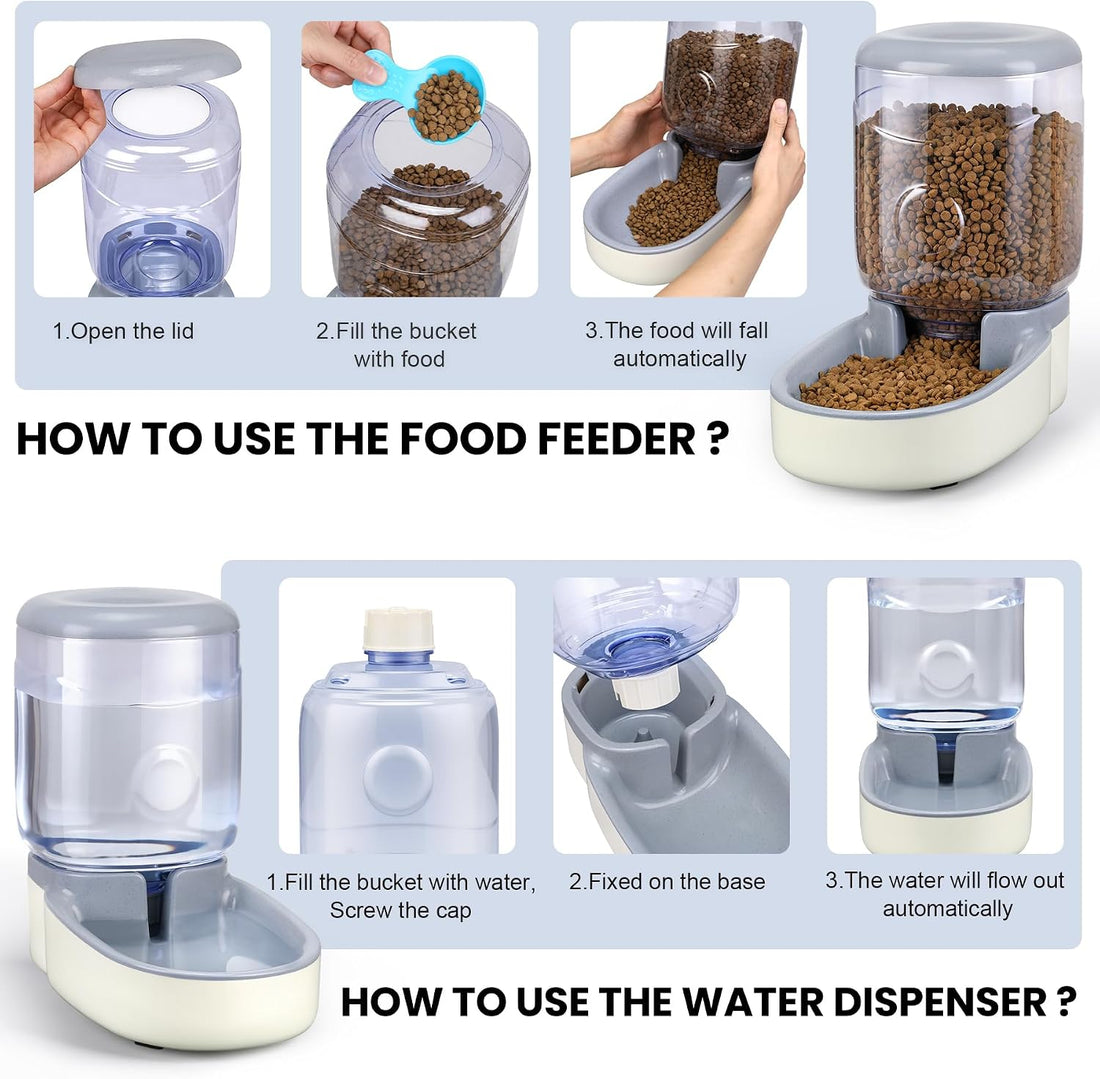 2 Pack Automatic Cat Feeder and Water Dispenser Pet Dog Gravity Feed