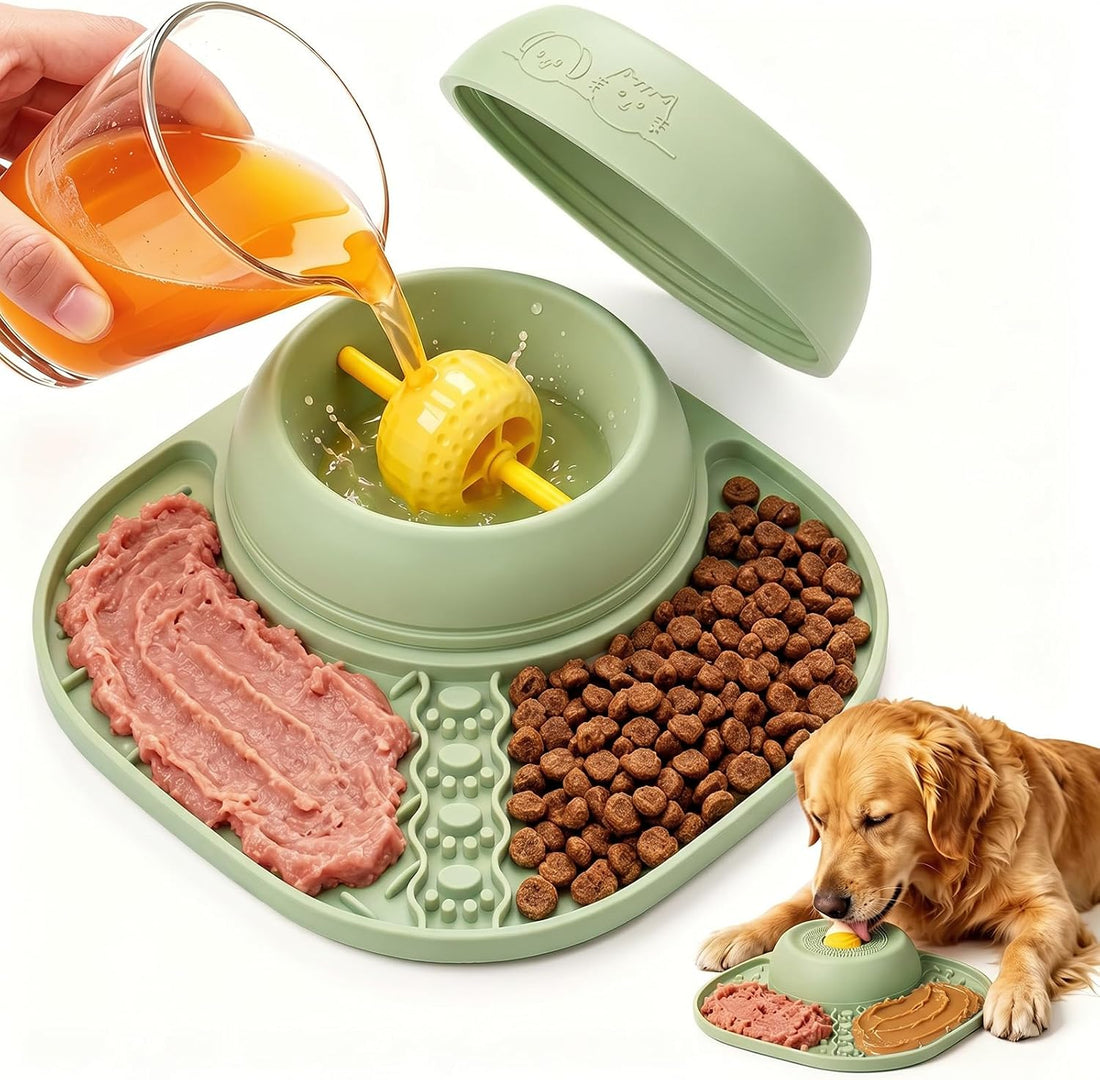 Slow Feeder Dog Bowls, Lick Mat & Interactive Rolling Ball