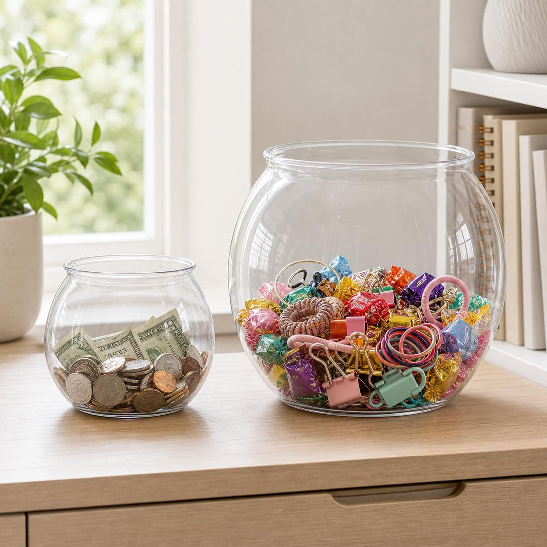2pcs Plastic DIY Fish Bowls - 135oz Round Clear Fish Tanks 1 Gallon