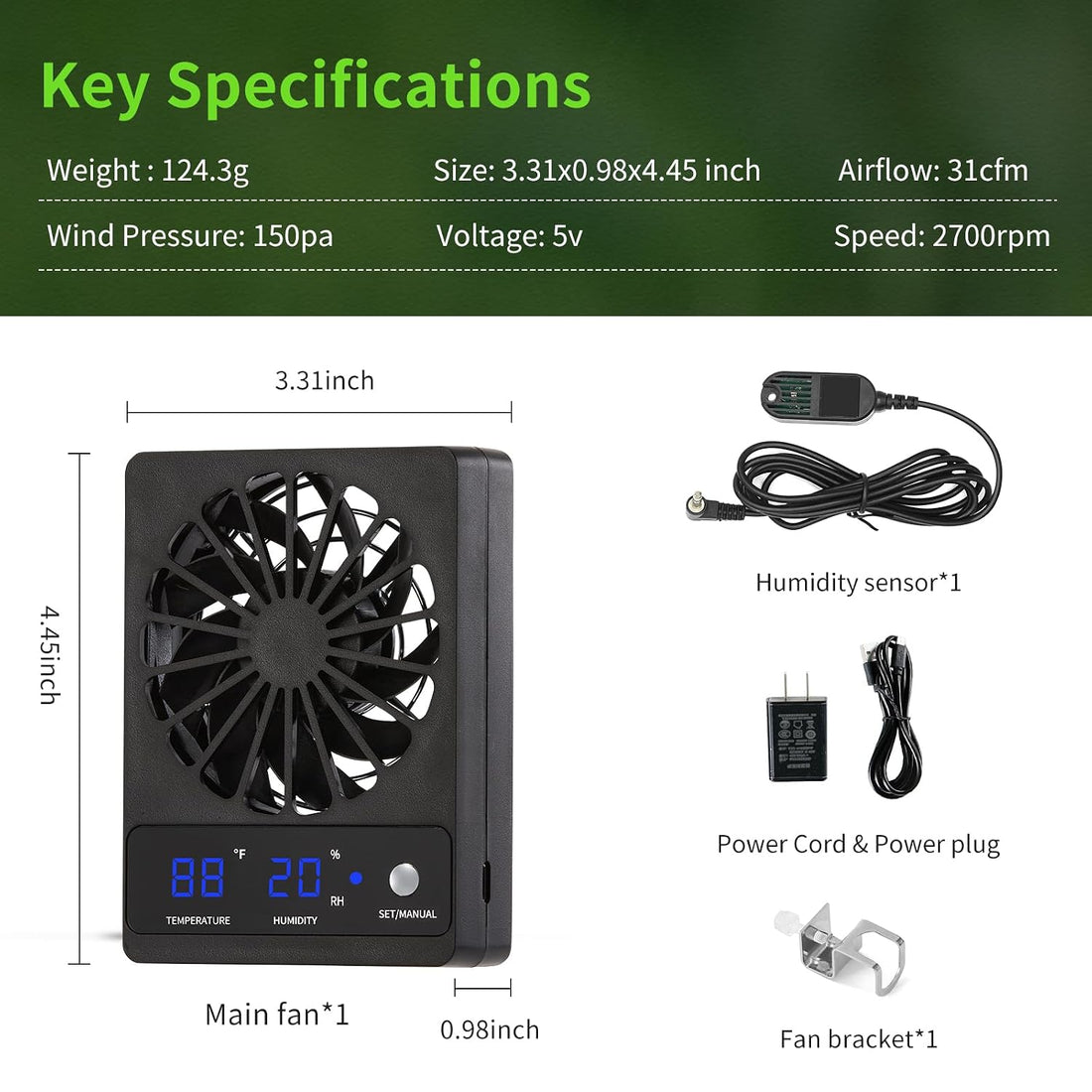 Reptile Tank Fan with Thermometer & Hygrometer | LED Display