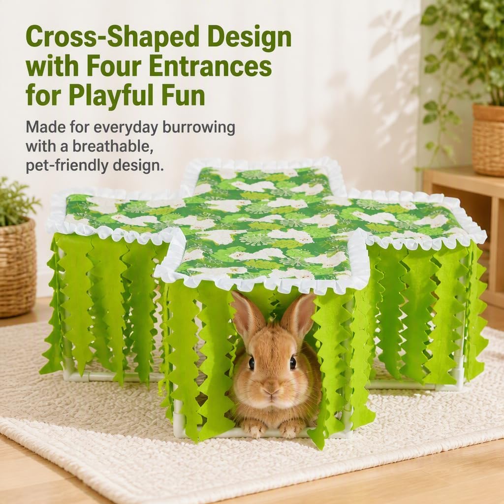 Guinea Pig Hideout Tunnel, Washable Foldable Bunny Hideout，Green