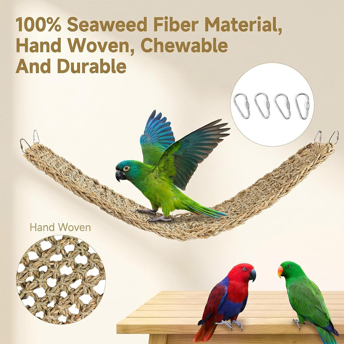 2Pcs Seagrass Mat for Birds, Bird Cage Accessories with 8 Hooks