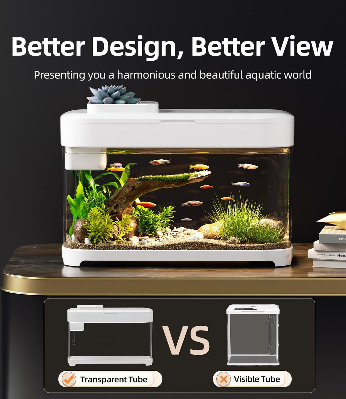 3 Gallon Fish Tank Starter Kit with Heater Hidden Filtration Light