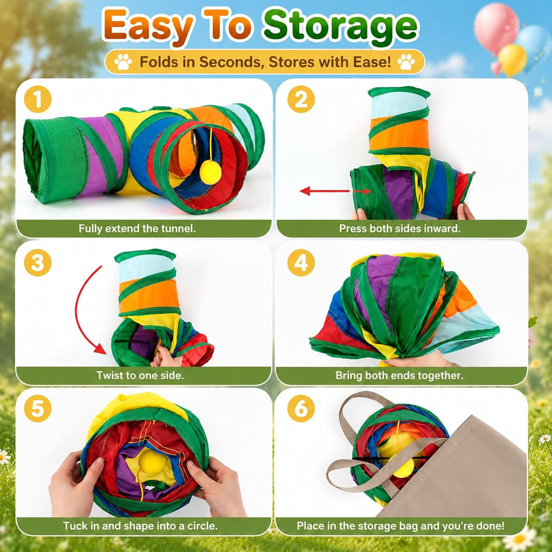 Rypet Guinea Pig Tunnel Hideout 3-Way Collapsible Small Pet Tubes