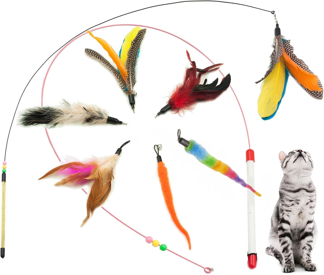 Fashion's Talk Feather Wire Wands Kitten Toys Worm Teaser Wand Cat