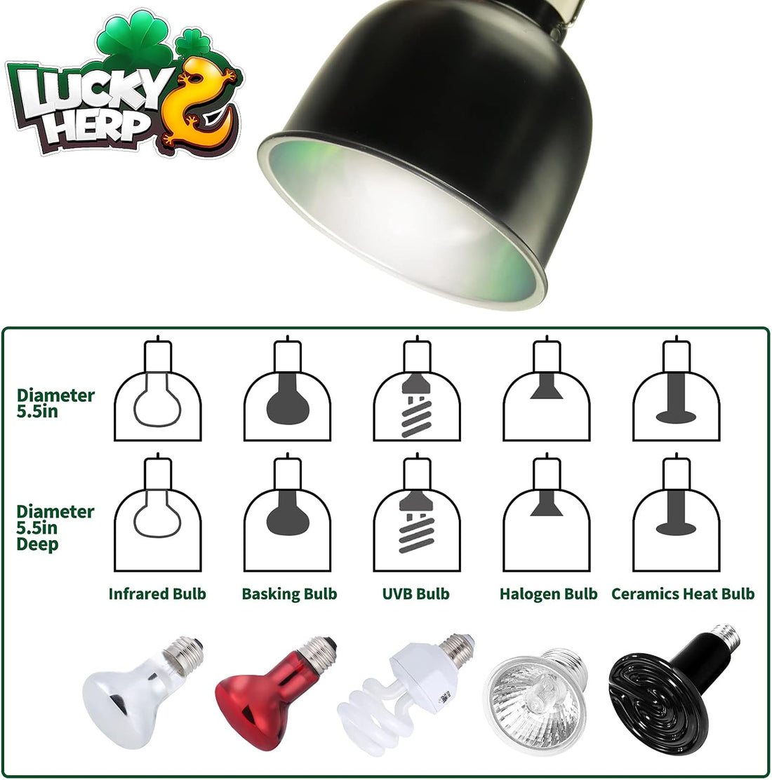 LUCKY HERP Aluminum 5.5inch Shallow Dome Reptile Light Fixture