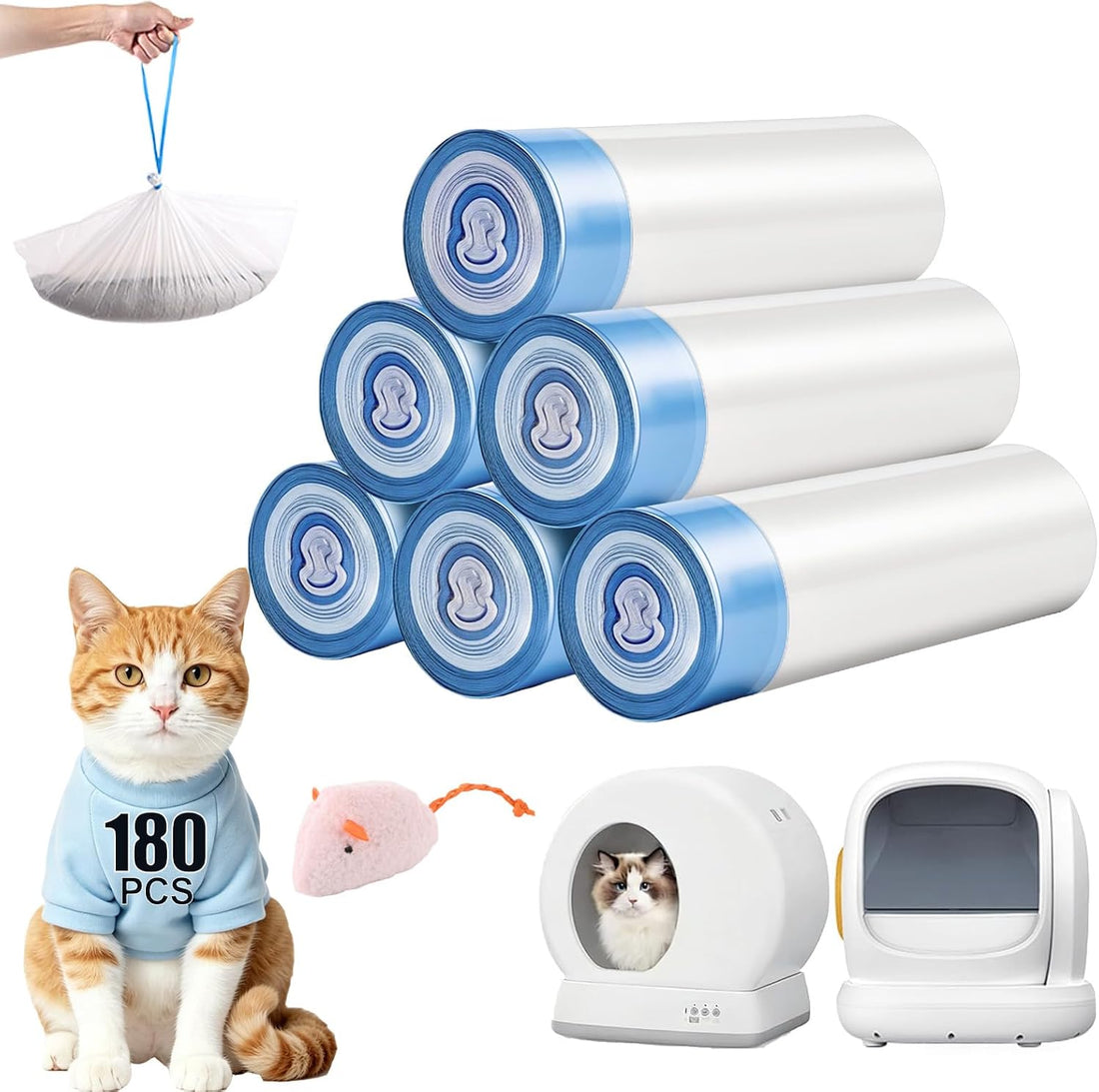 120 Count Drawstring Cat Litter Bags Compatible