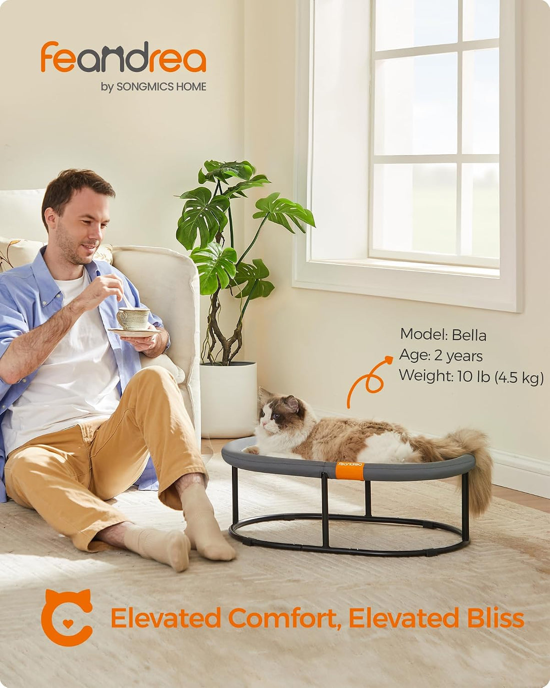 FEANDREA Elevated Cat Bed, Breathable Hammock, Washable Mesh