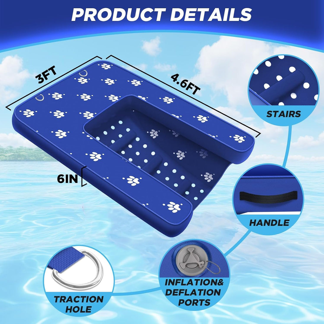 Inflatable Dock Platform, Lagre Dog Boat Ramp for Pool Floating
