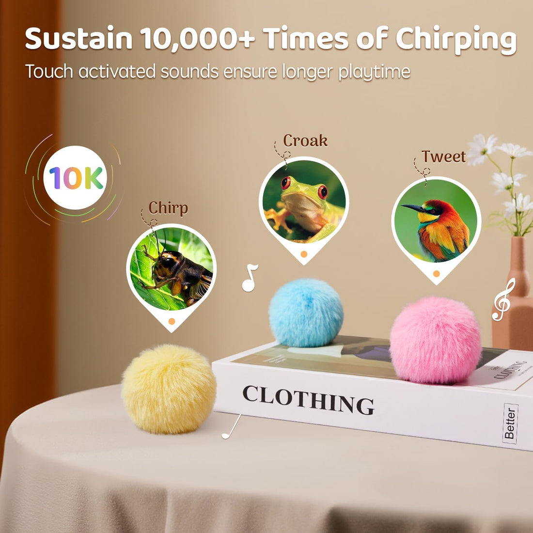 Potaroma Chirping Cat Toys Balls with SilverVine Catnip, Upgraded