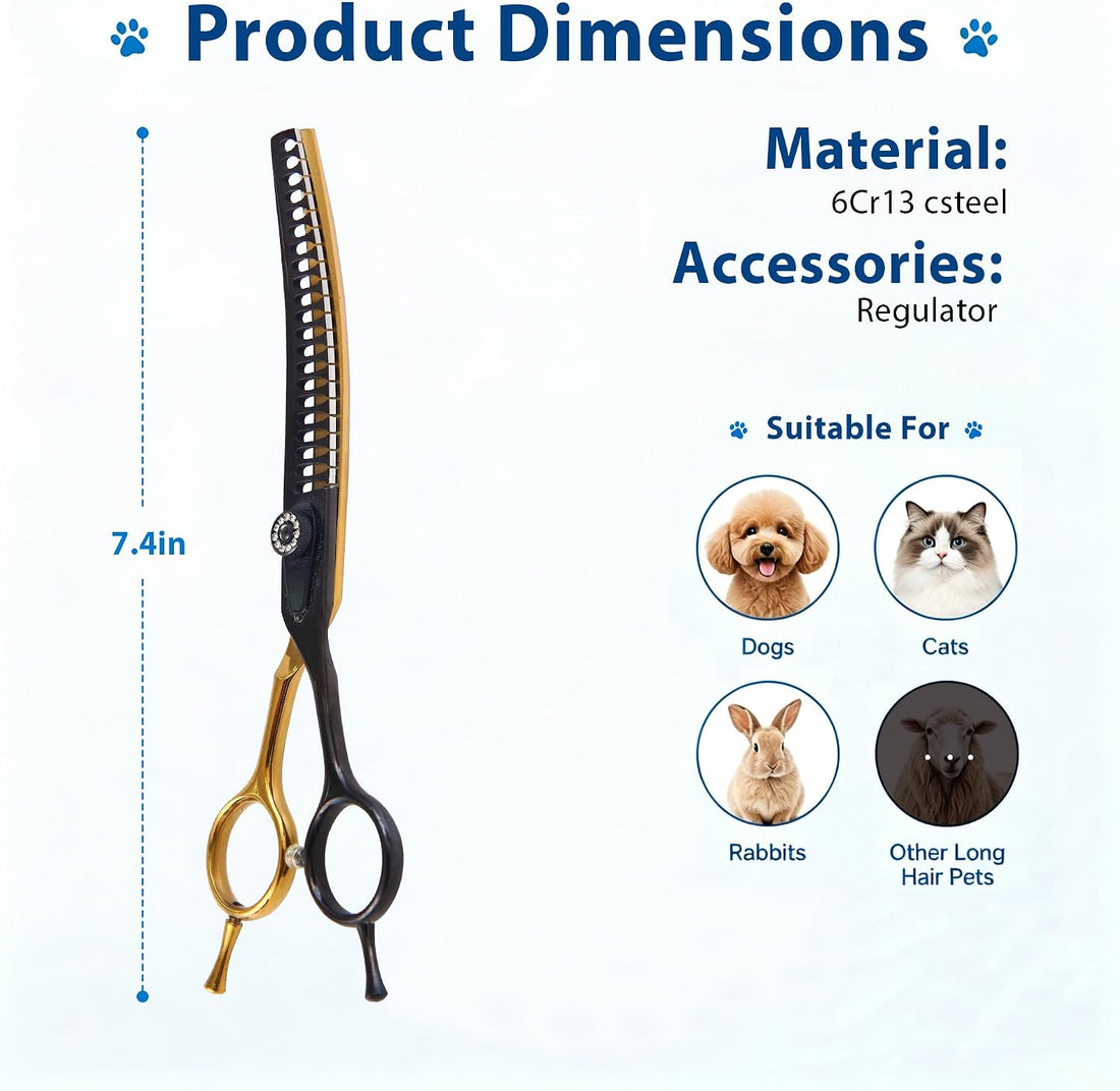 7" Curved Chunker Dog Grooming Scissors, 21 Teeth T-Shape