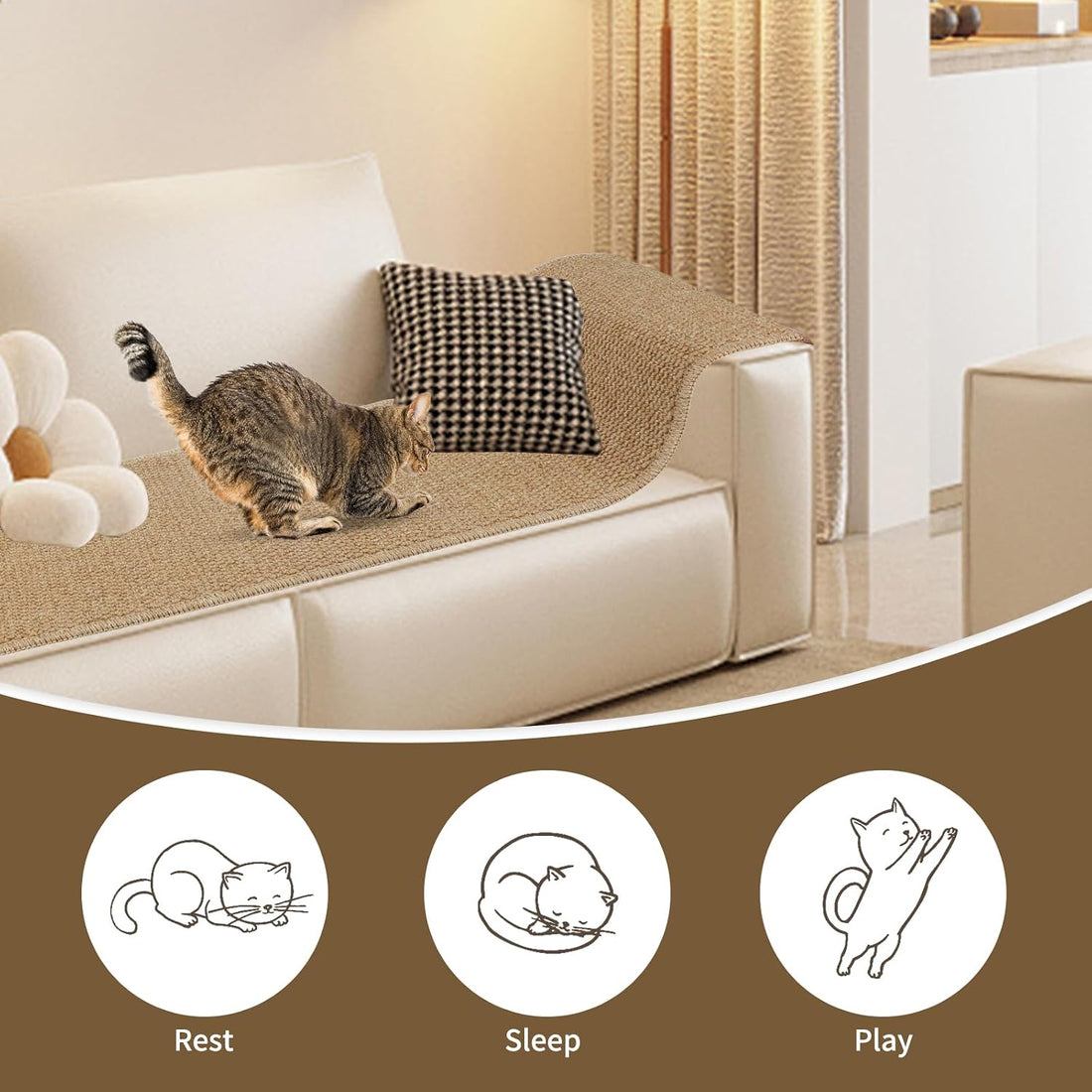 FHTONGE 71x15.8" Thickened Cat Wall Climbing Carpet with 16 Fixed