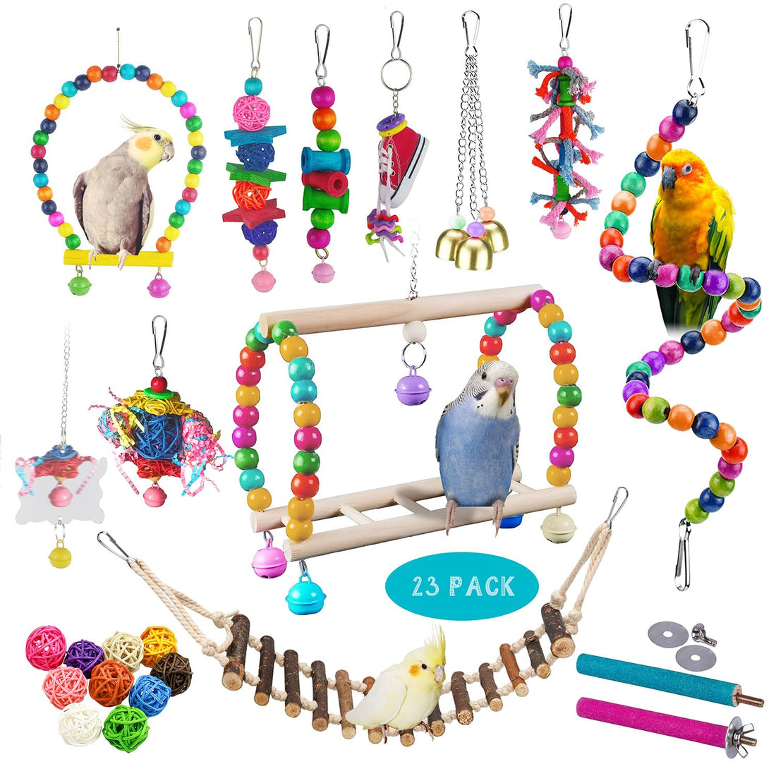 Sysmashing 23pcs Bird Parakeet Cockatiel Toys,Parrot Swing Chewing