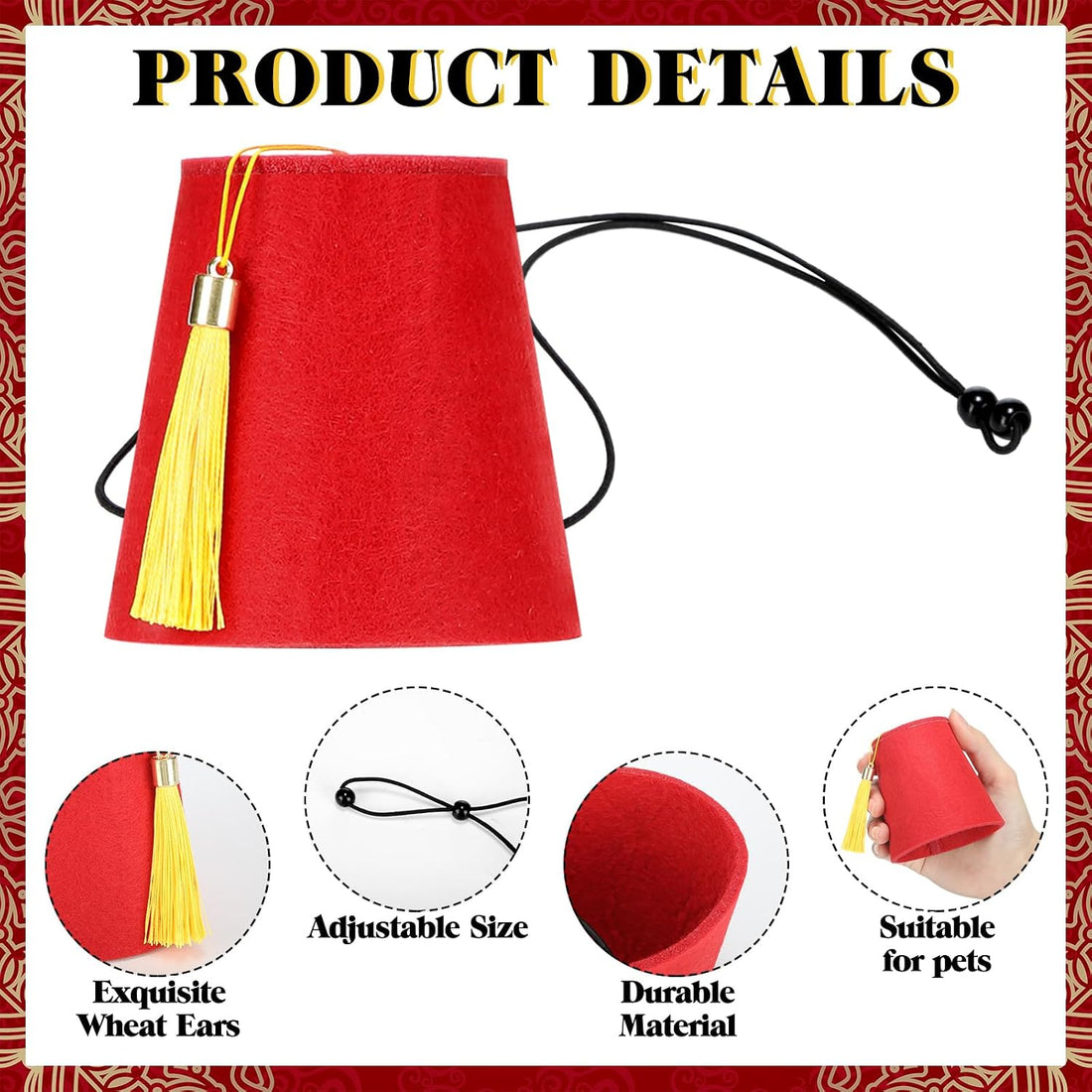 4 Pcs Fez Hat for Pet Red Turkish Style Hat with Golden Tassel