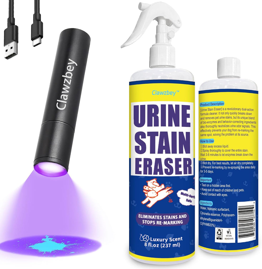 Stain & Odor Remover with UV Light Flashlight, 5.75 fl oz