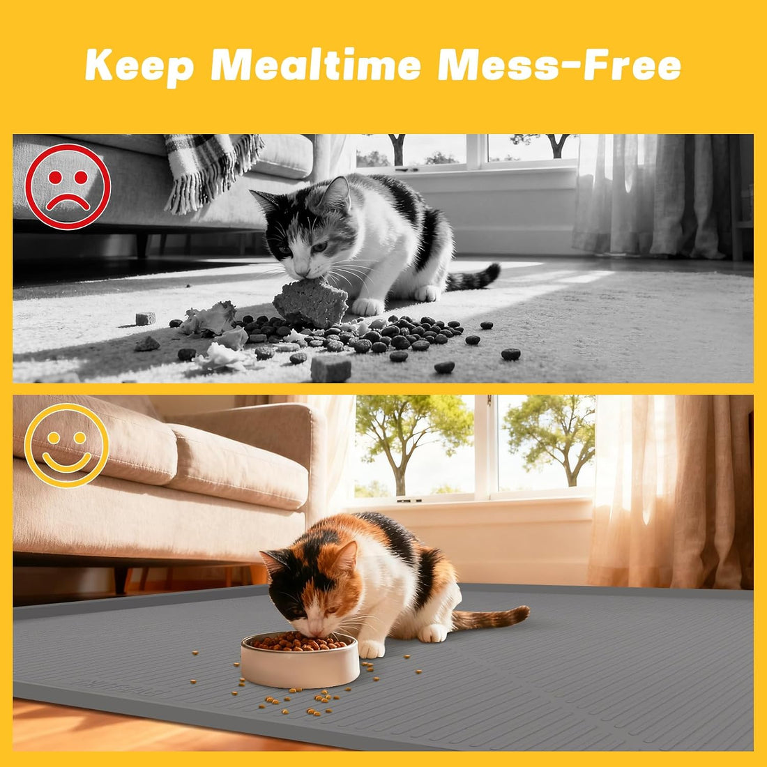 Lorvain 45" x 30" Cat Food Mat,Silicone Pet Feeding Mat with Raised