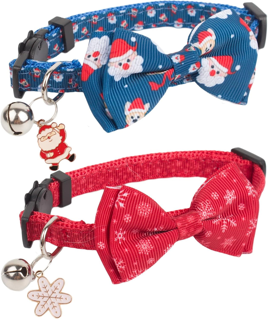 PTDECOR Christmas Cat Collars with Bow, Red Blue Cat Xmas Collar