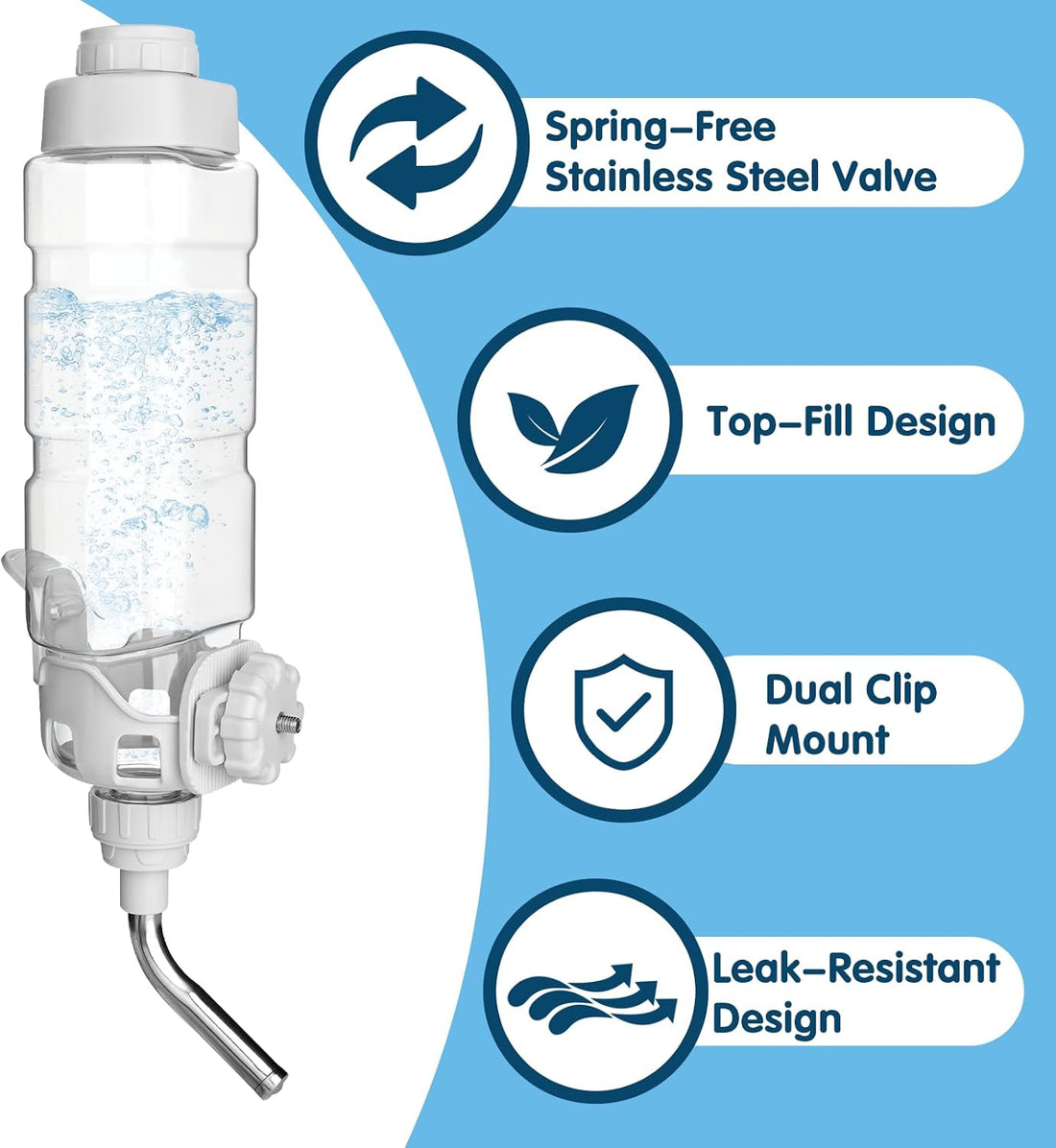 Vannon Water Bottle for Small Animals, 34oz Top-Fill Pet Dispenser