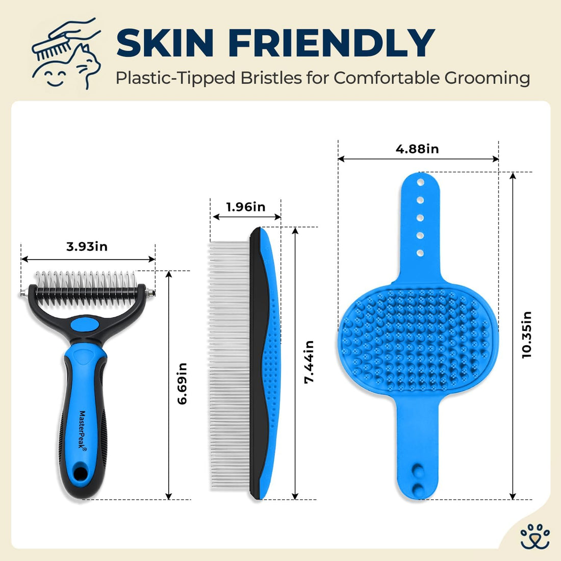 3-in-1 Pet Grooming Kit Rake Metal Comb & Bath Brush
